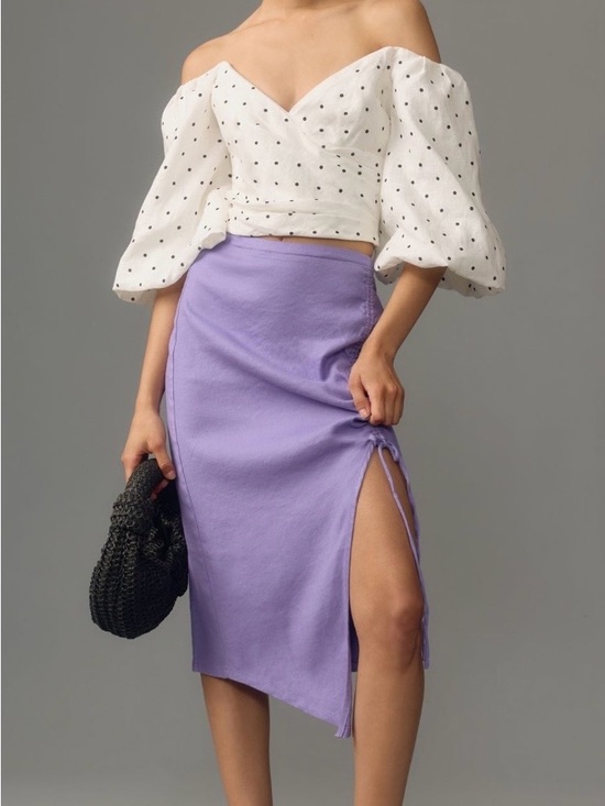 Anthropologie Dresses & Skirts - Anthropologie Ruched side slit linen midi skirt
